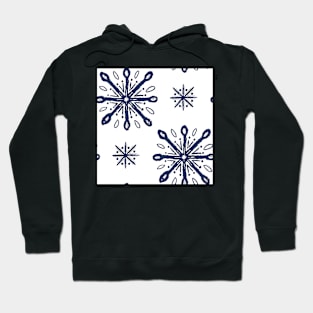 Pattern of blue snow crystals on white Hoodie